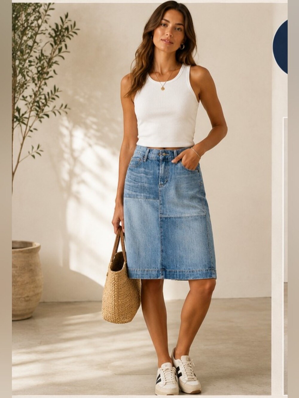 Citizens Of Humanity Light Blue Patchwork Denim Midi Skirt